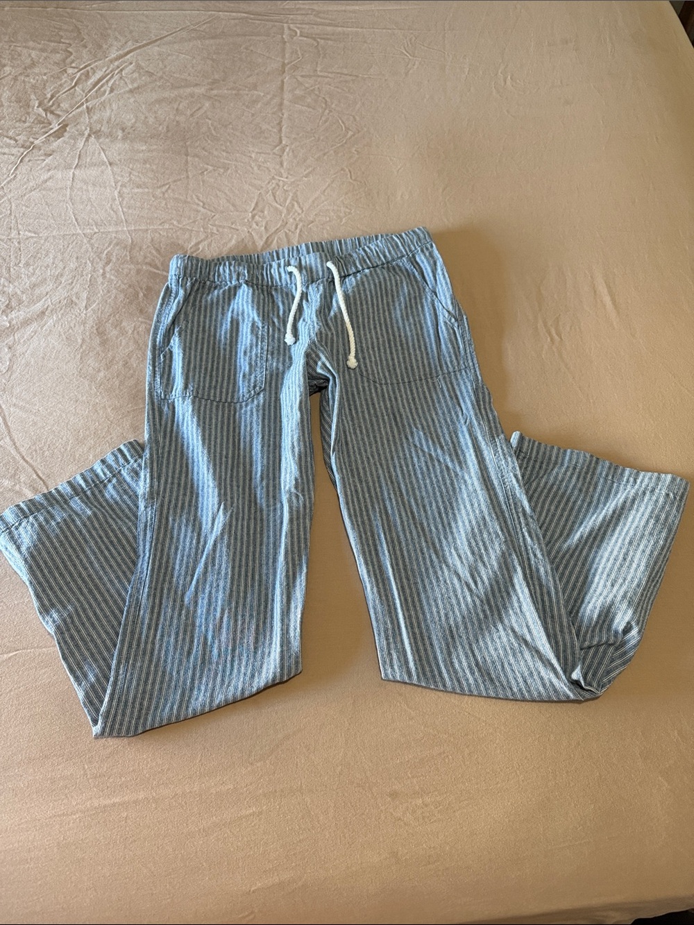 Blue Striped Drawstring Jogger Pants